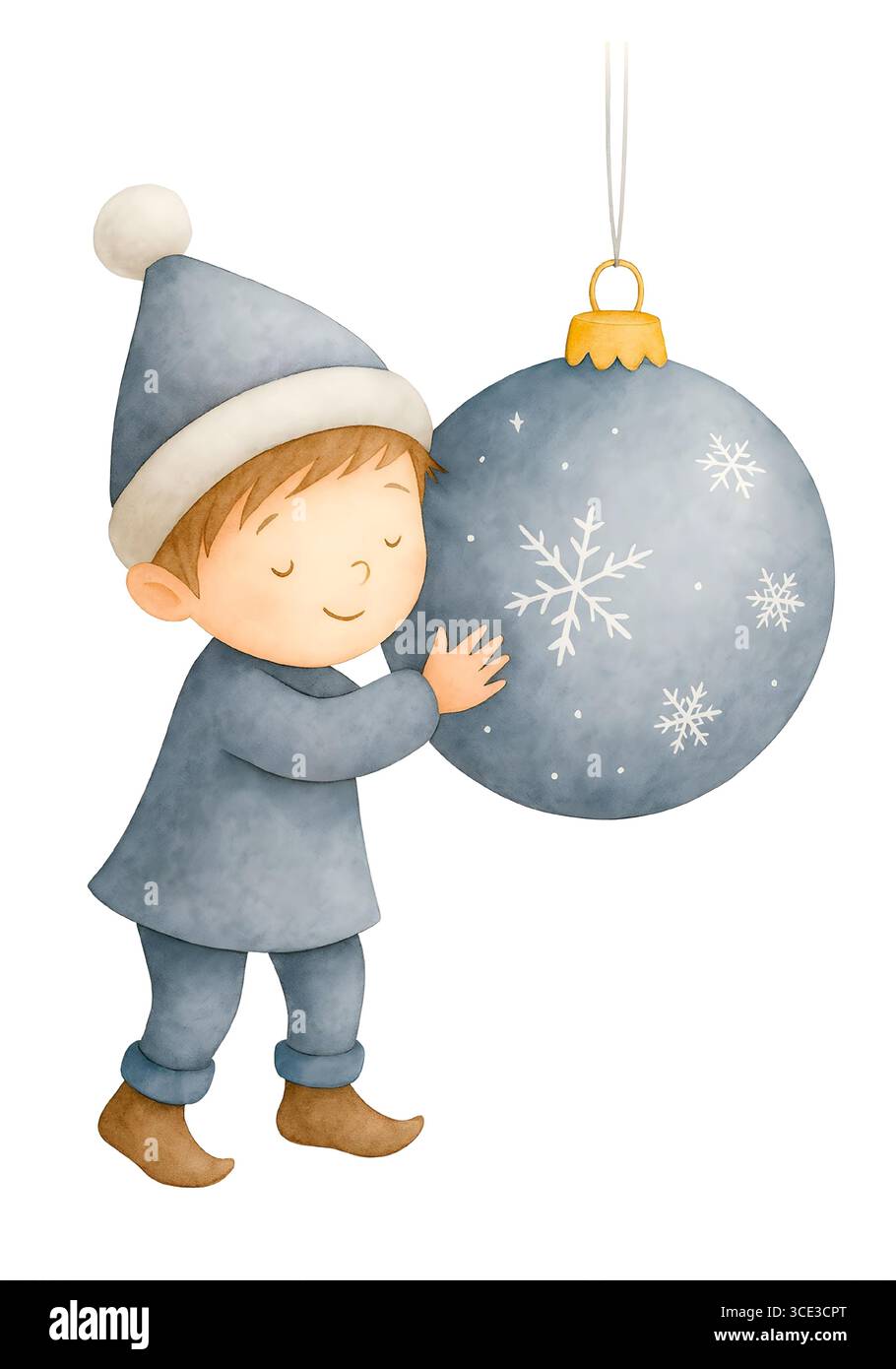 Illustration mignonne d'elfe de Noël, Clipart de personnage d'aide de vacances festive Banque D'Images