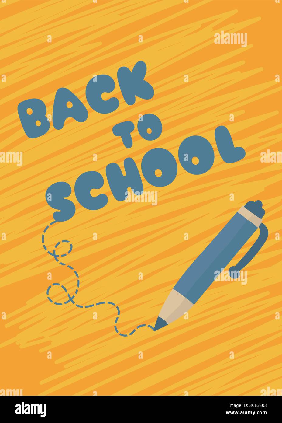 Affiche jaune de retour à l'école avec stylo bleu et espace de copie pour la promotion de l'éducation créative Illustration de Vecteur