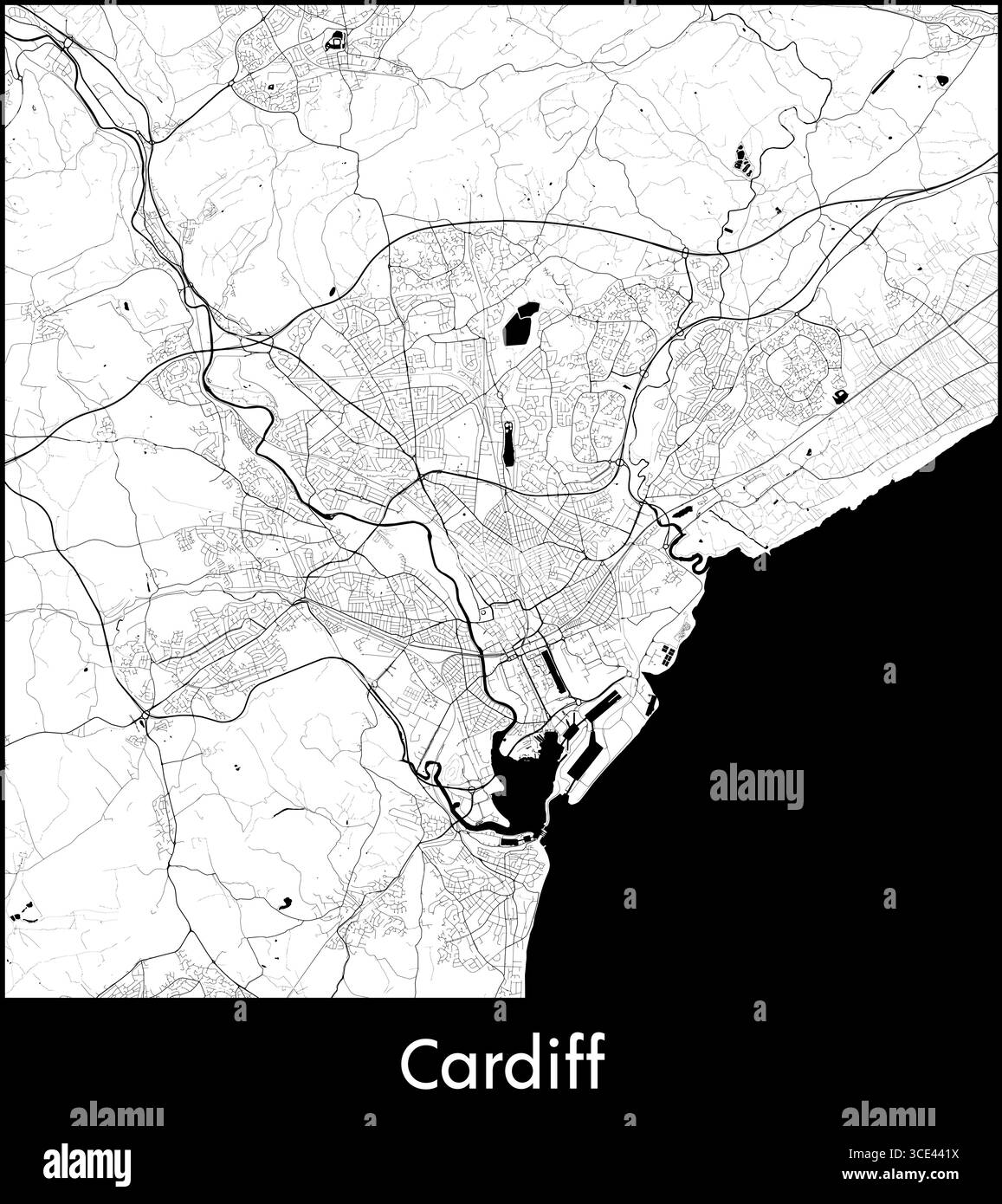Carte de Cardiff, Royaume-Uni - affiche de la carte vectorielle topographique Illustration de Vecteur