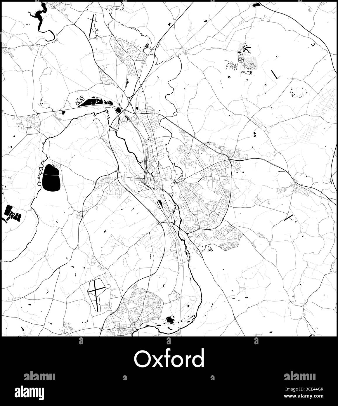 Oxford carte de la ville, Royaume-Uni - affiche de la carte vectorielle topographique Illustration de Vecteur