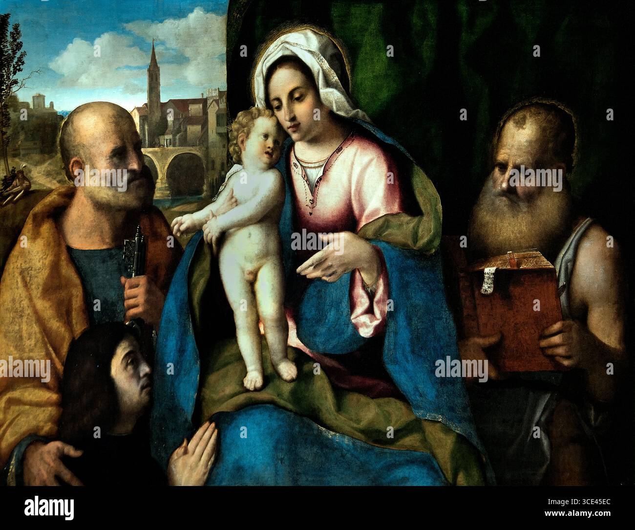 Vierge à l'enfant avec Saint Pierre Saint Jérôme et un donateur par Palma Jacopo il Vecchio1480-1528 Italie italienne e Musée France, Banque D'Images