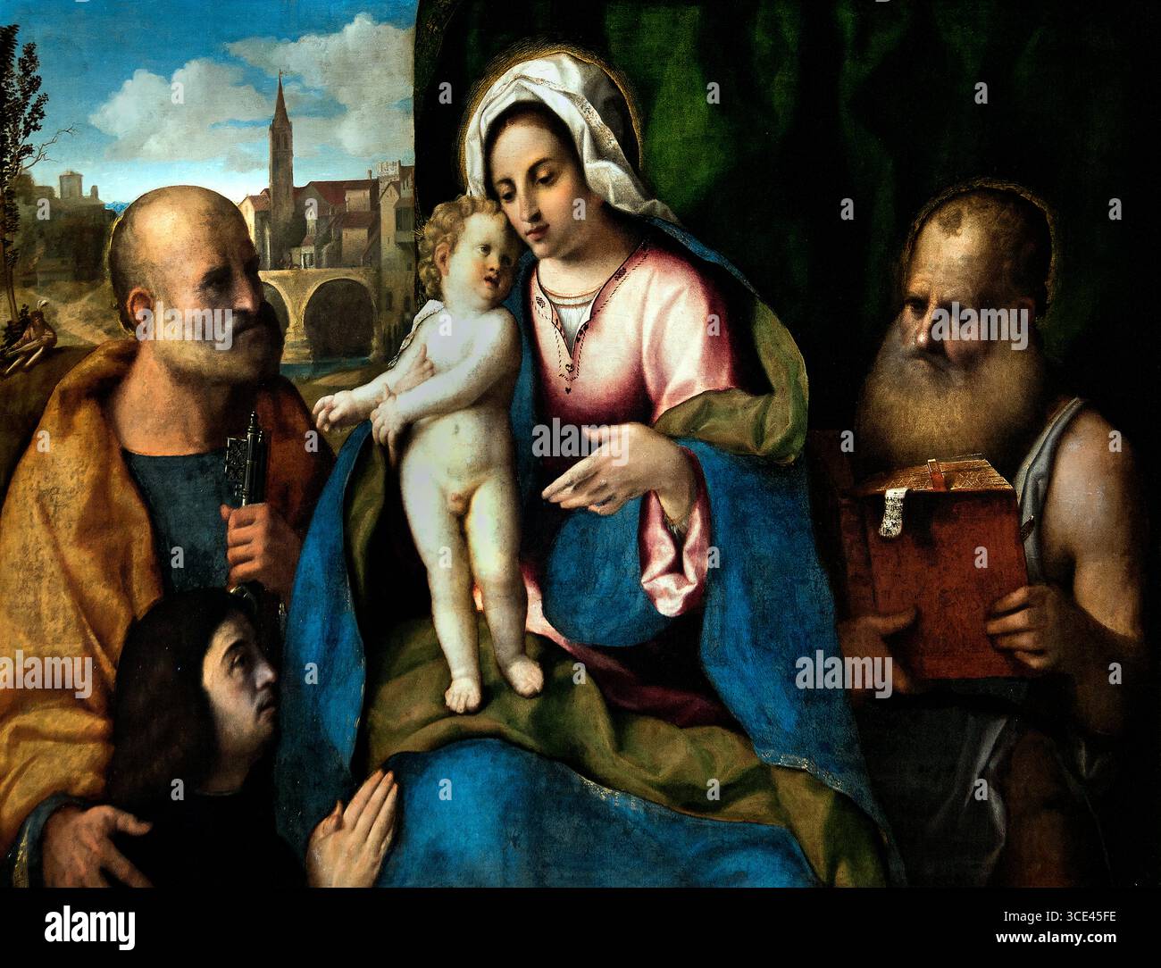 Vierge à l'enfant avec Saint Pierre Saint Jérôme et un donateur par Palma Jacopo il Vecchio1480-1528 Italie italienne e Musée France, Banque D'Images