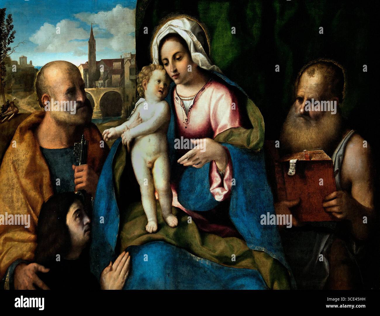 Vierge à l'enfant avec Saint Pierre Saint Jérôme et un donateur par Palma Jacopo il Vecchio1480-1528 Italie italienne e Musée France, Banque D'Images