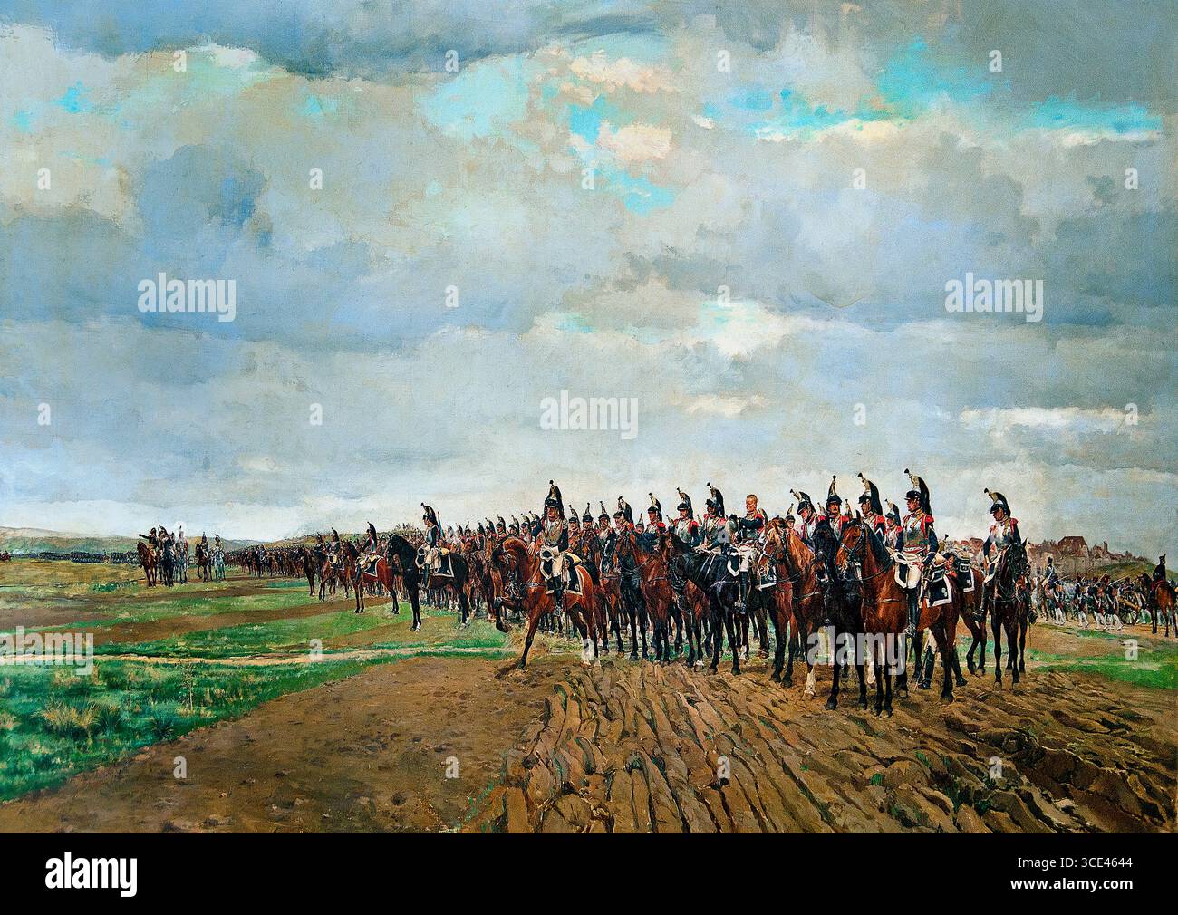 Les Cuirassiers avant leur charge à la bataille d'Austerlitz en 1805 par Meissonier, Jean Louis Ernest 1878 France française (« les Cuirassiers avant leur charge à la bataille d'Austerlitz » est une peinture à l'huile sur toile de Jean-Louis Ernest Meissonier de 1878, représentant des cavaliers lourds français juste avant leur charge lors de la bataille napoléonienne décisive. Le tableau, conservé au Musée Condé à Chantilly, France, la bataille d'Austerlitz, une victoire décisive pour Napoléon Bonaparte, a eu lieu le 2 décembre 1805, et a été l'engagement décisif de la guerre de la troisième Coalition. Napoléon's French a Banque D'Images