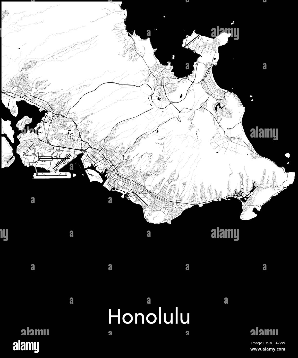 Carte de Honolulu, États-Unis - affiche de la carte vectorielle topographique Illustration de Vecteur