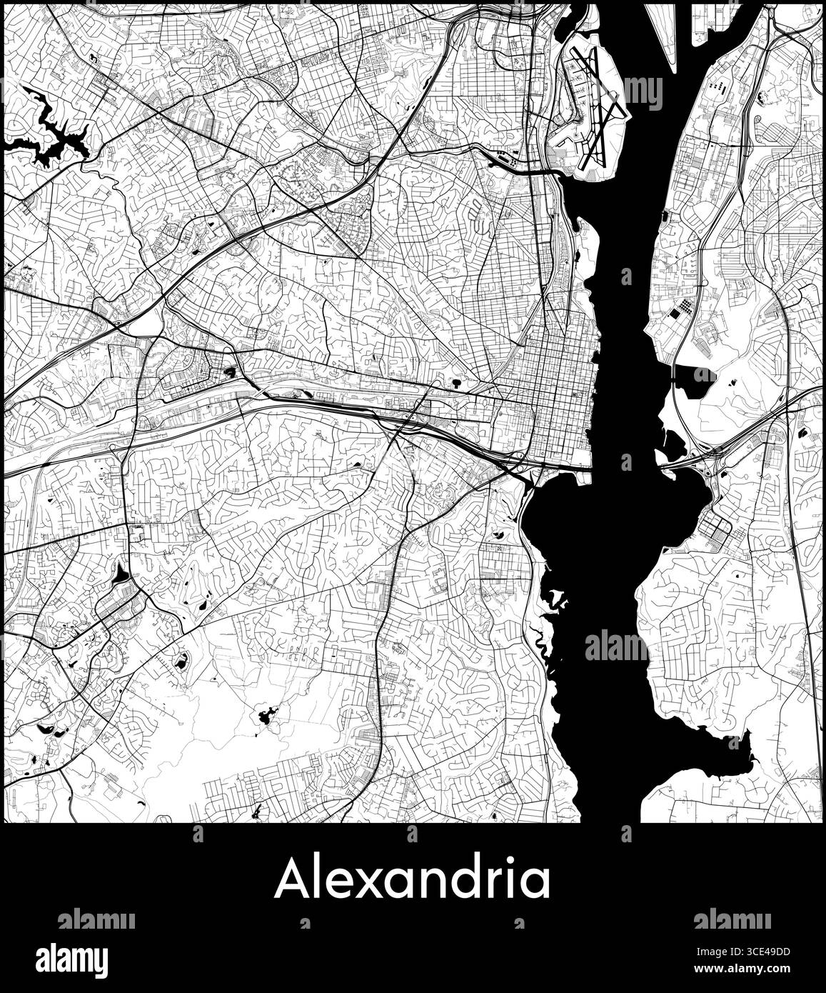 Carte de Alexandria, États-Unis - affiche de la carte vectorielle topographique Illustration de Vecteur