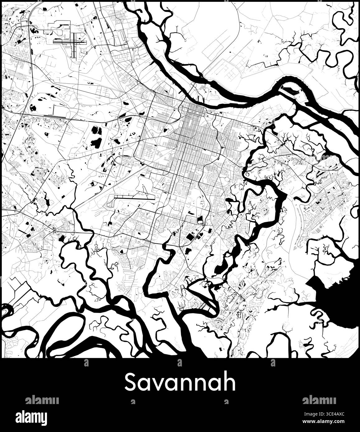 Carte de Savannah, États-Unis - affiche de la carte vectorielle topographique Illustration de Vecteur