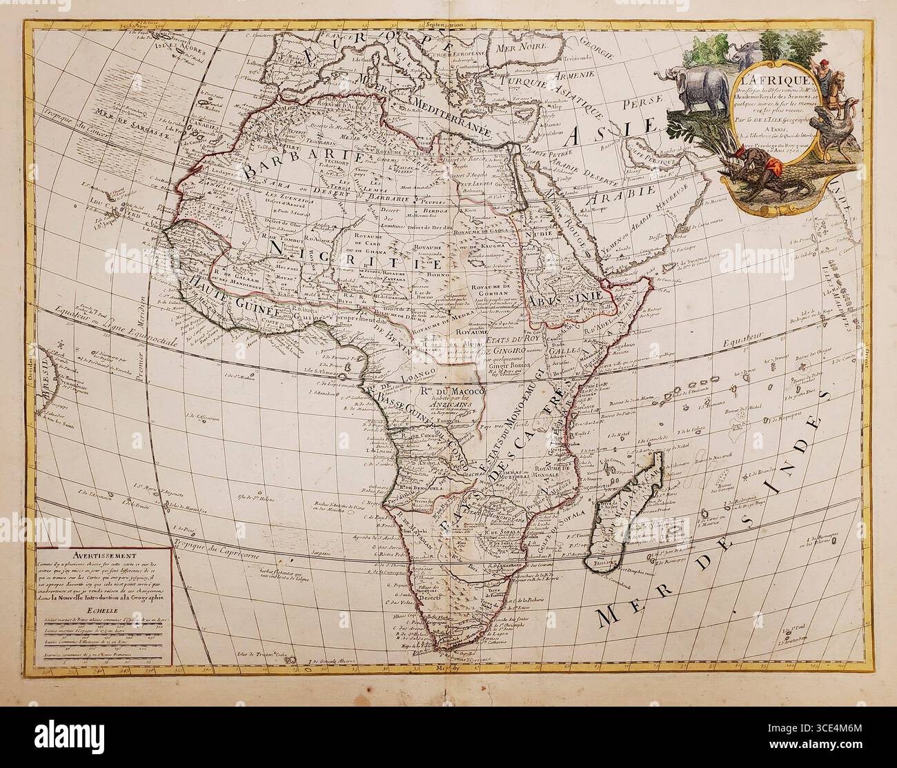 1700 carte de l'Afrique par Guillaume Delisle. Banque D'Images