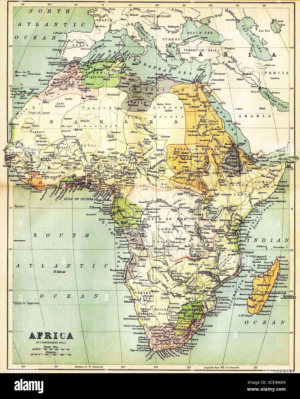 Carte politique historique de l'Afrique basée sur la connaissance du continent à 1885. John Bartholomew. Banque D'Images