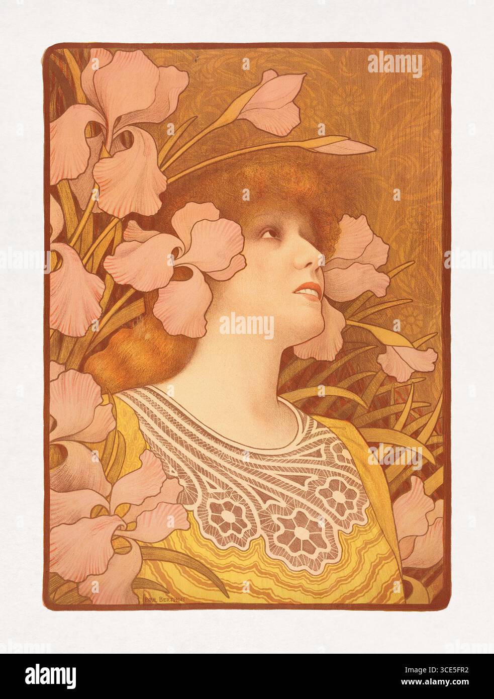 Lithographie couleur produite par Paul Berthon représentant Sarah Bernhardt jouant Mélisande dans la pièce Pelléas et Mélisande de Maurice Maeterlinck. Banque D'Images