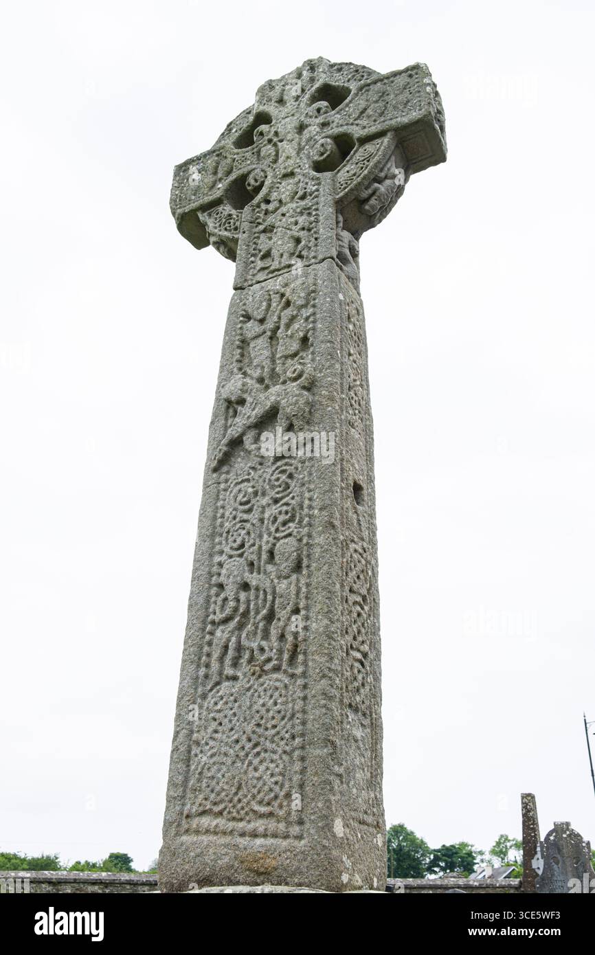 Haut Celtic Cross datant du 9e siècle dans le cimetière Drumcliffe, Drumcliff Sud, tambour, Comté de Sligo, Connacht, Irlande Banque D'Images