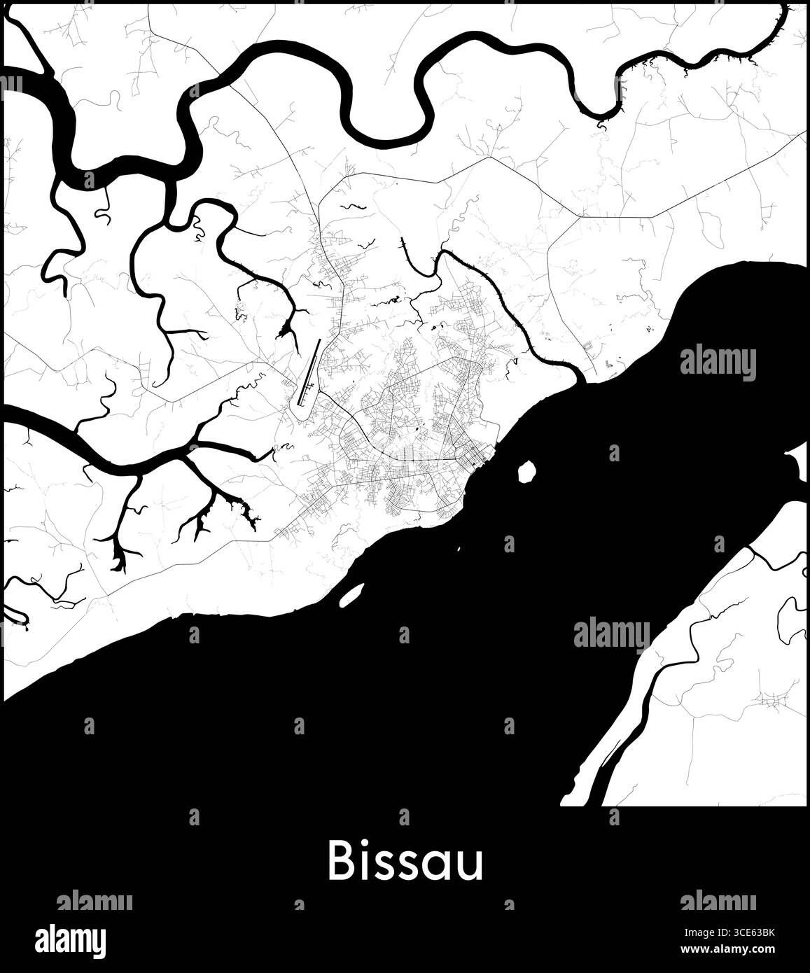 Bissau carte de la ville, Guinée-Bissau - affiche de la carte vectorielle topographique Illustration de Vecteur