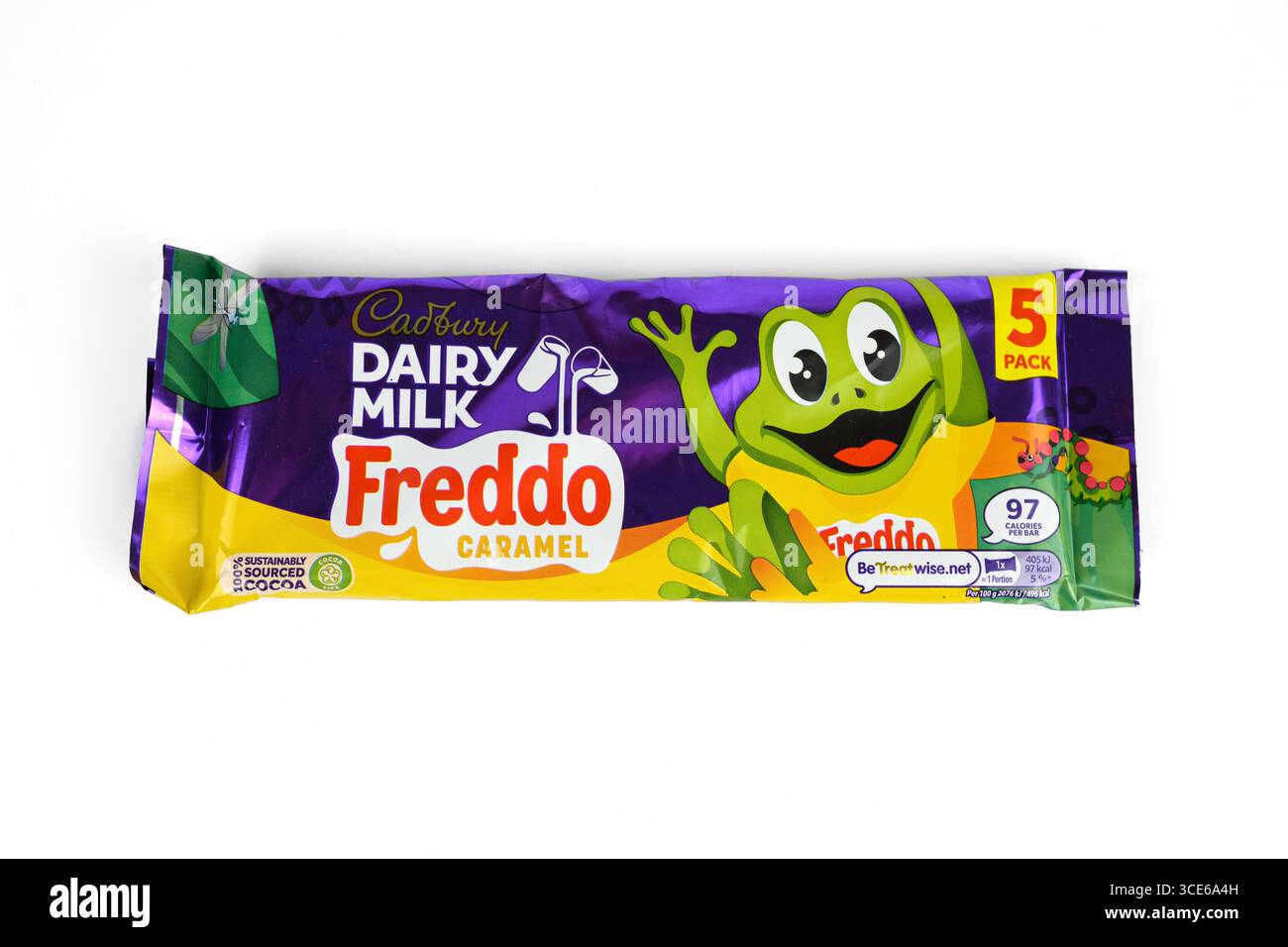 Cadbury lait laitier Freddo Caramel Chocolate paquet de 5 – pays de Galles, Royaume-Uni – 03 août 2025 Banque D'Images