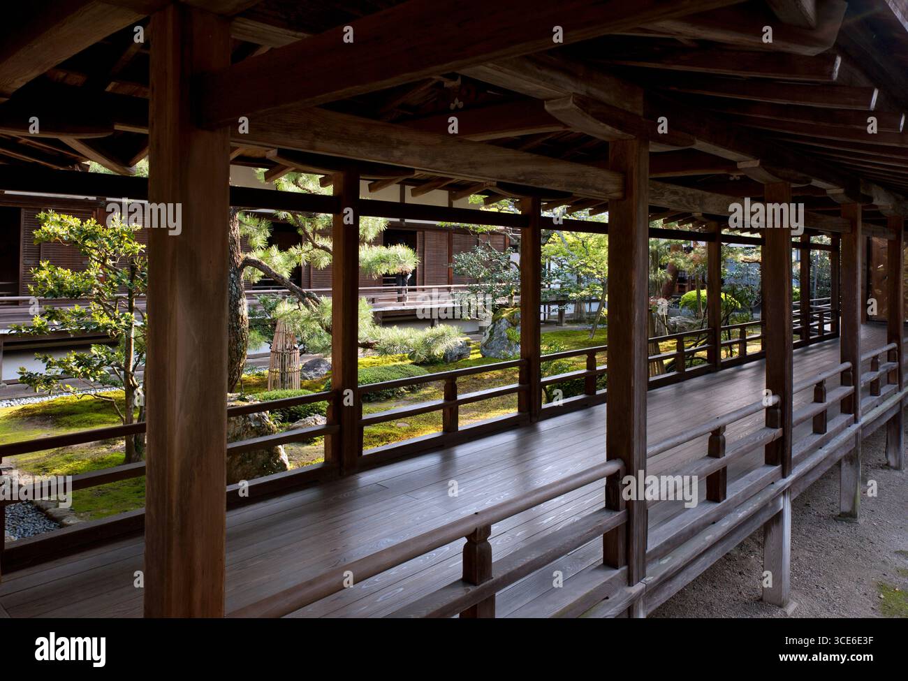 Murasame-no-roka (村雨の廊下 ?) couloir couvert avec plafond bas et « sol nocturne » alertes aux intrus qui produisent des épées, Daikakuji, Kyoto, Japon. Banque D'Images