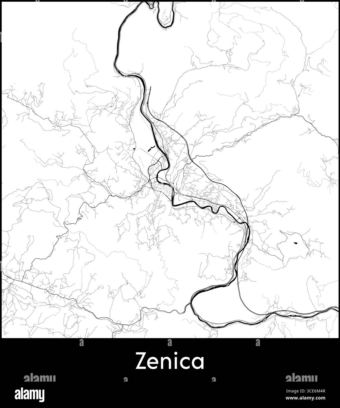 Carte de Zenica, Bosnie-Herzégovine - affiche de la carte vectorielle topographique Illustration de Vecteur