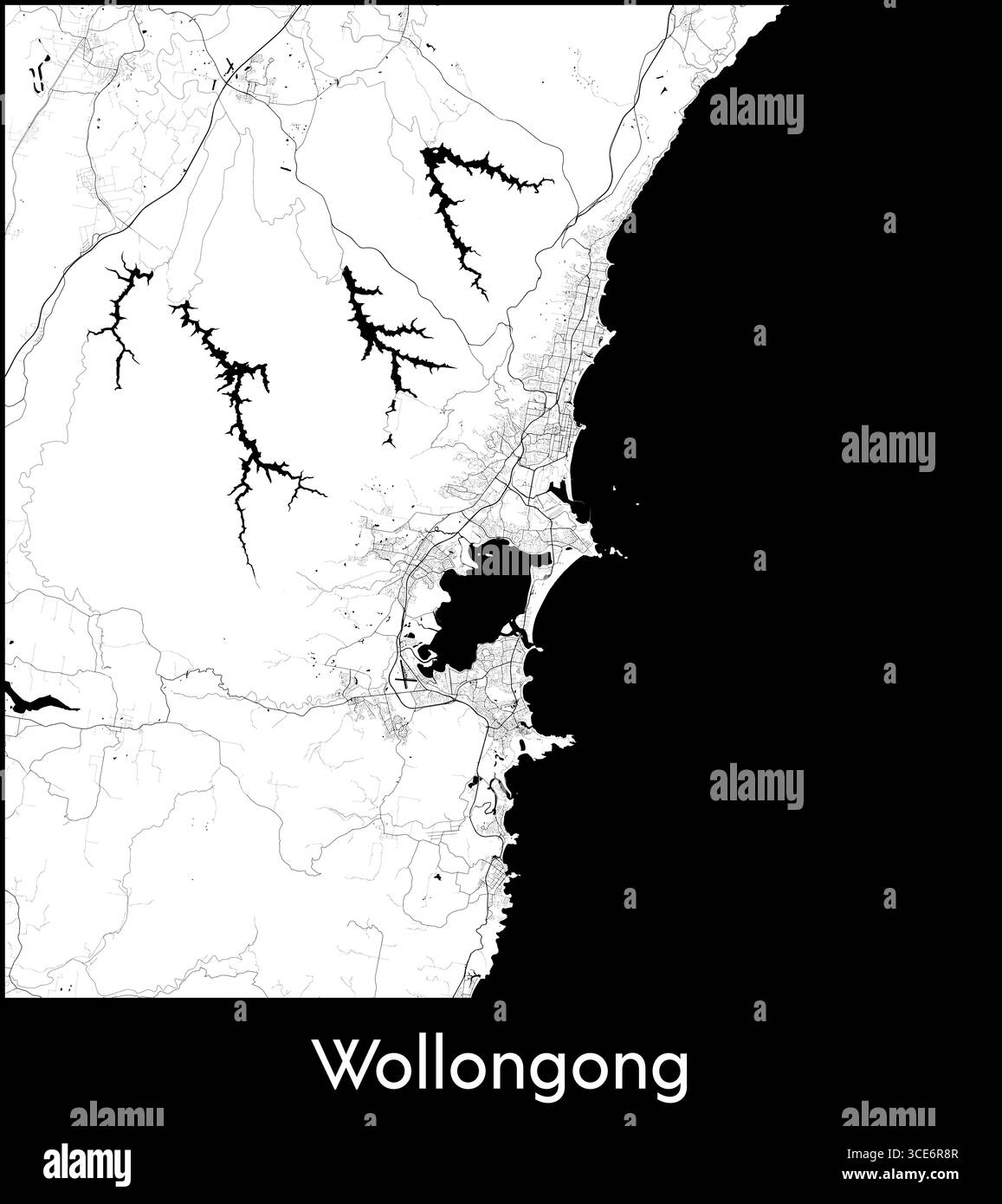 Wollongong carte de la ville, Australie - affiche de la carte vectorielle topographique Illustration de Vecteur