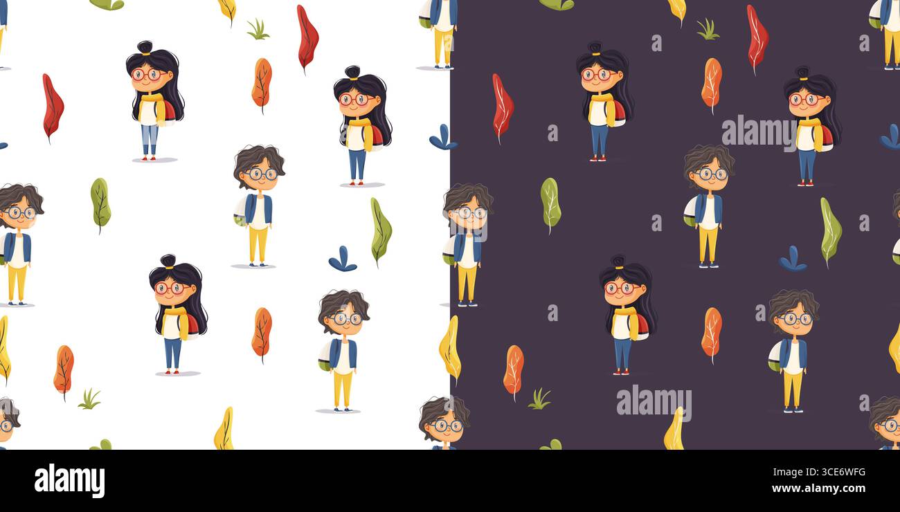Double motif sans couture avec les écoliers, retour à l'école Illustration de Vecteur