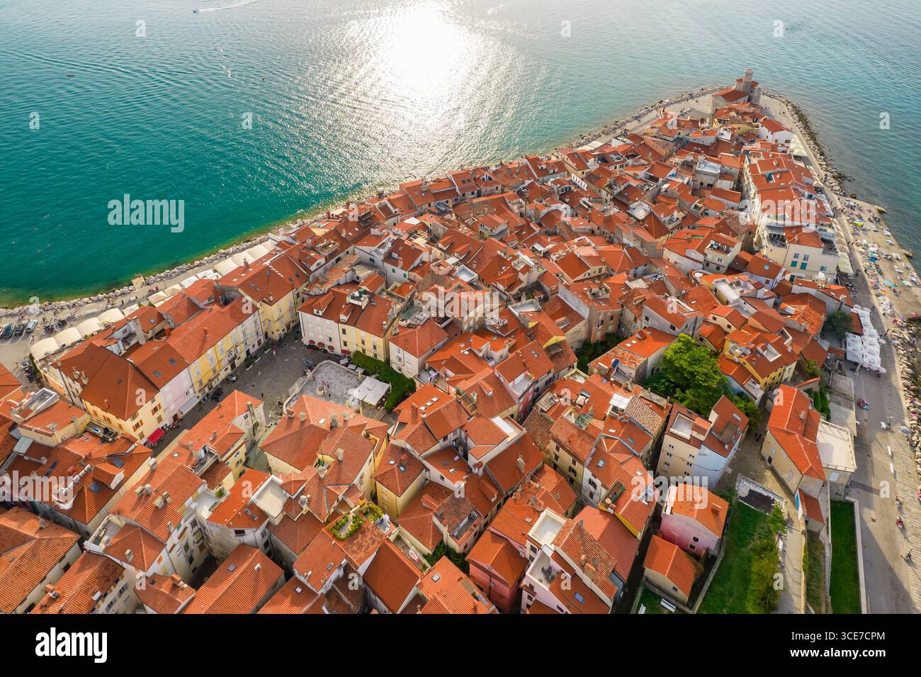 Vue aérienne de la vieille ville de Piran, Slovénie Banque D'Images
