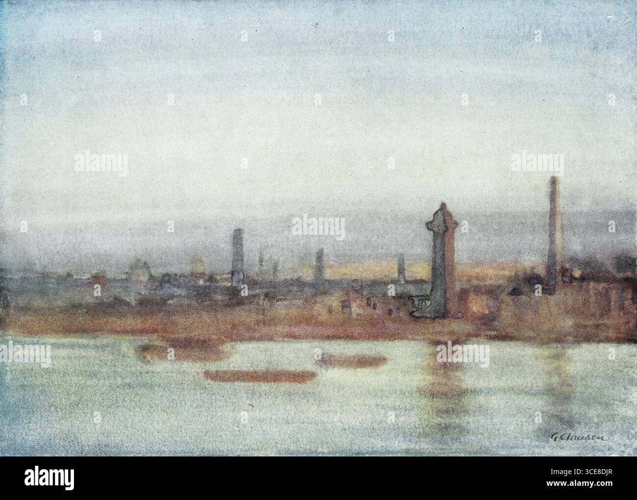 Thame-side de Sir George Clausen R. A. (1852-1944). Aquarelle Banque D'Images