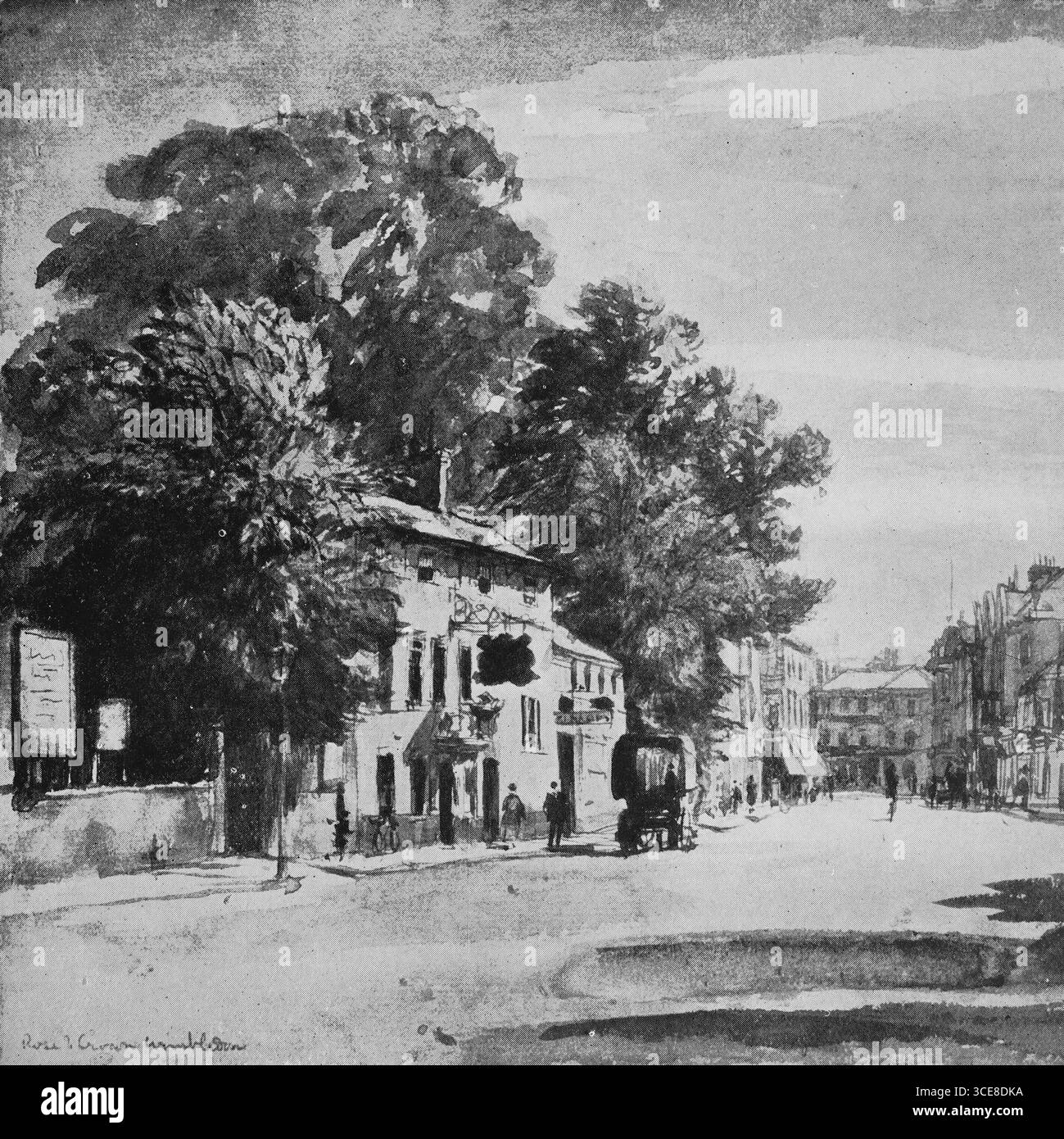 Le Rose and Crown Pub sur la High Street, Wimbledon, Londres. Fin du XIXe ou début du XXe siècle. Aquarelle dessinée par Francis Dodd (1874 - 1949). Banque D'Images