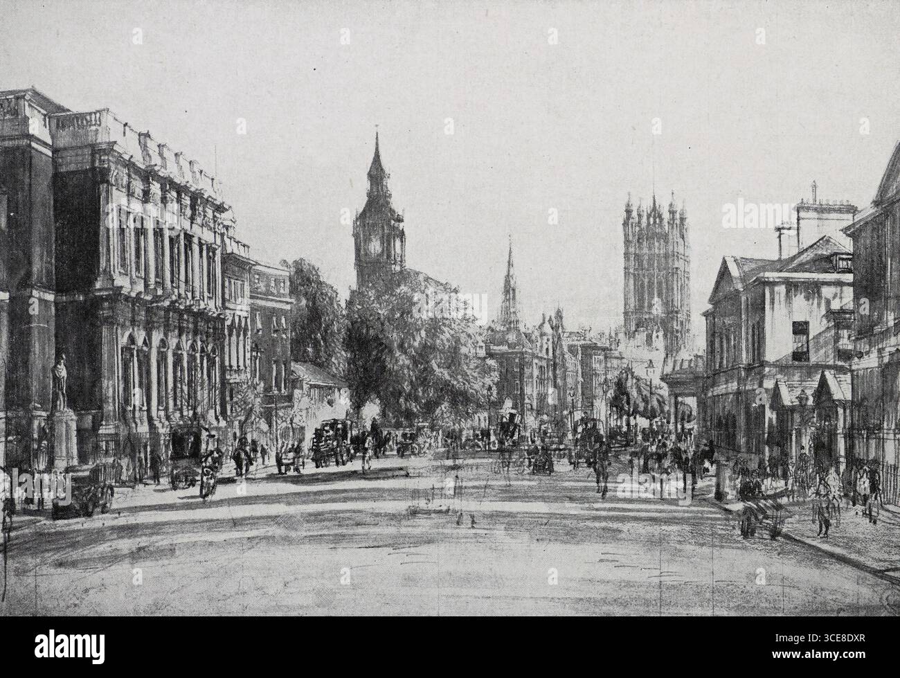 Whitehall, Londres. Dessin de 1920 de Francis Dodd (1874 - 1949). D'après la peinture du même nom. Banque D'Images