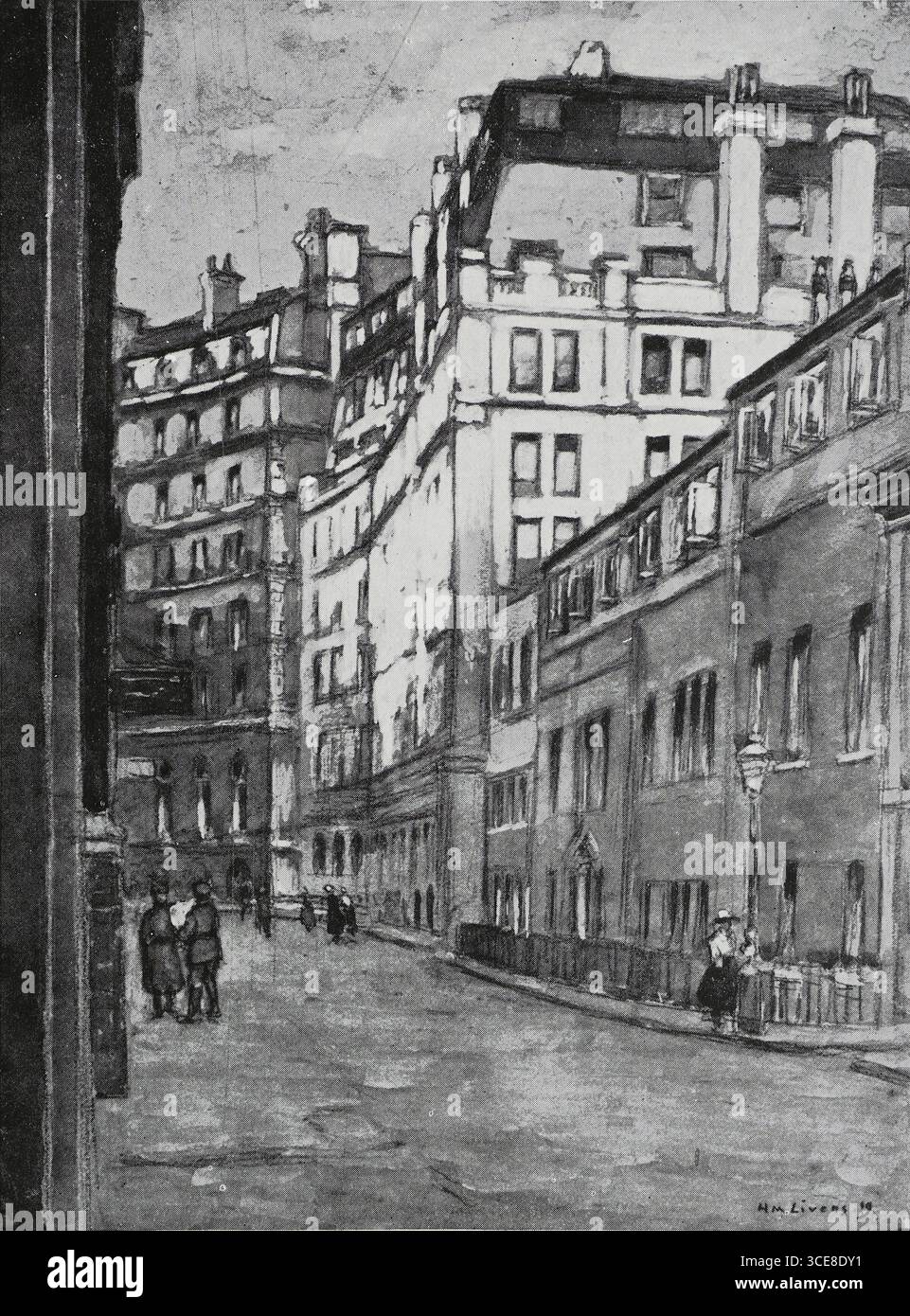 Dépôt de recrutement, Whitehall, Londres. Dessin de 1919 par Horace Mann Livens (1862-1936). Banque D'Images