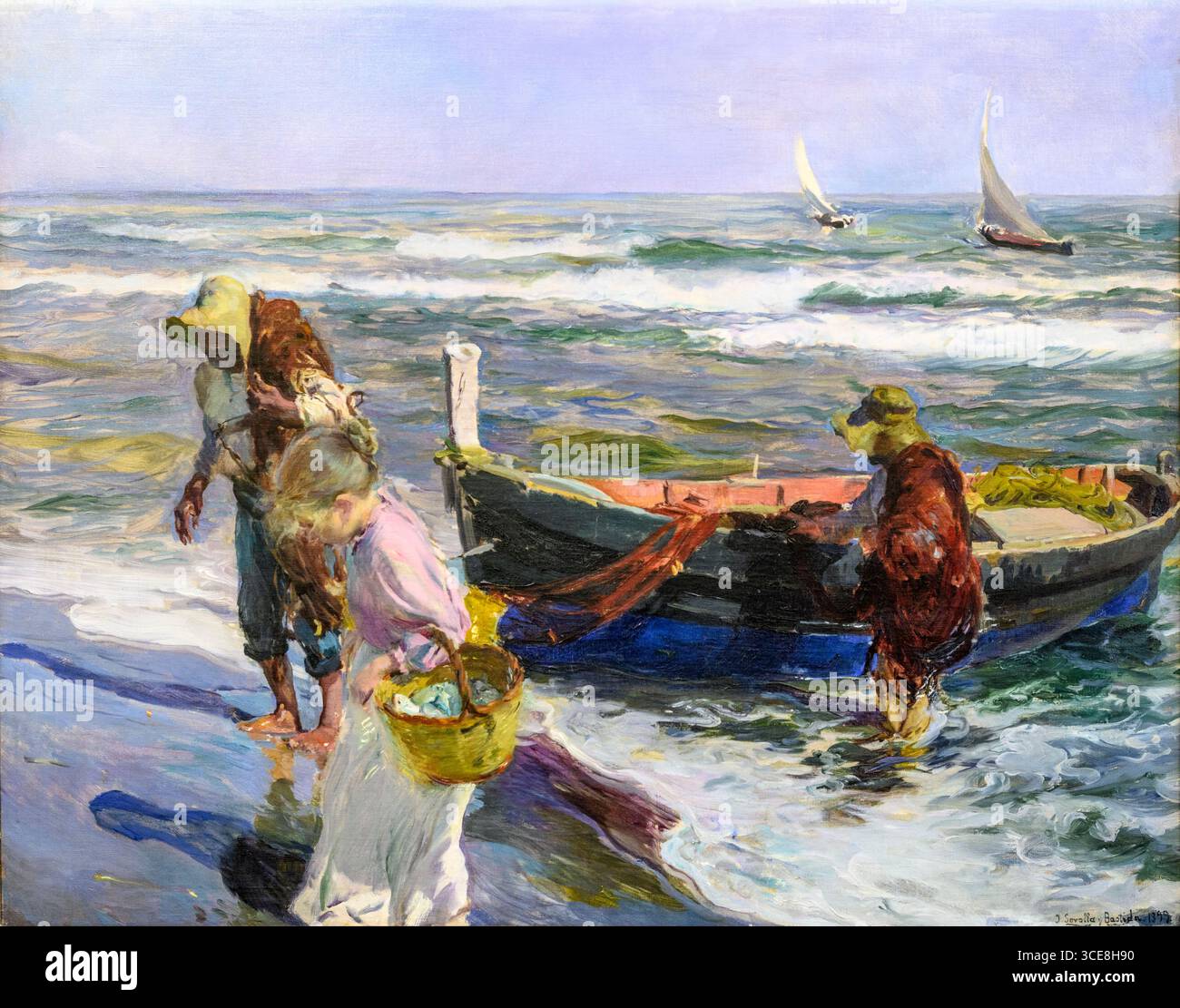 JOAQUIN SOROLLA (1863-1923) Llegada de la pesca (arrivée du poisson) 1899. huile sur toile Banque D'Images