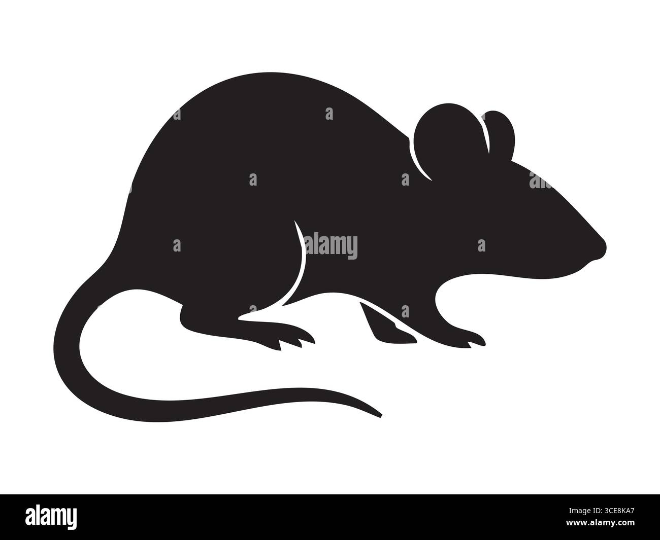 Silhouette noire de souris, isolée sur fond blanc. concept de rongeur, petit animal, faune, lutte antiparasitaire, icône, logo, élément de design. Illustration de Vecteur