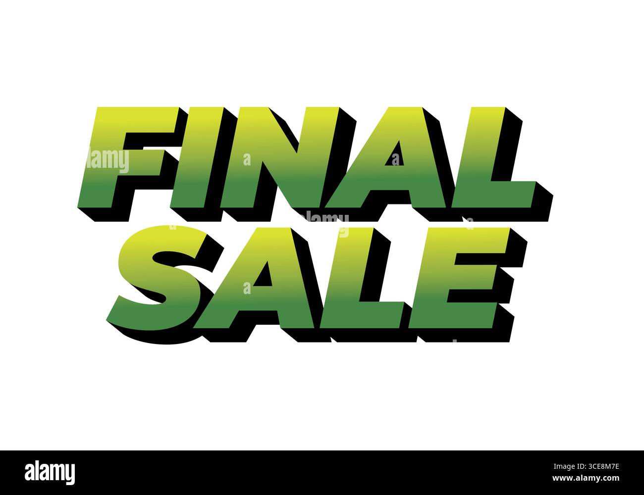 Texte dégradé vert gras à jaune lisant la VENTE FINALE avec ombre portée noire lourde sur fond blanc, effet 3D dynamique, contraste élevé, annonceurs Illustration de Vecteur