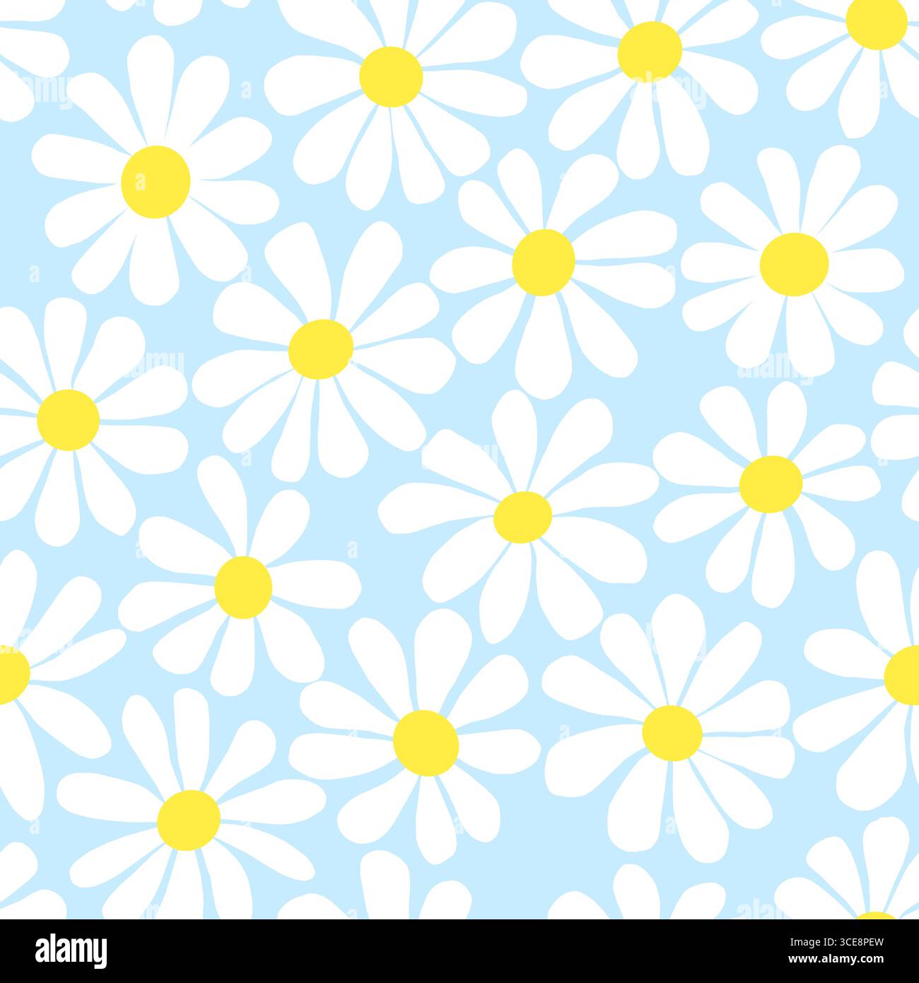 Fleurs de camomille. Beau motif floral sans couture. Illustration botanique d'été de printemps dessinée à la main sur fond bleu. Impression pour textile, tissu, w Banque D'Images