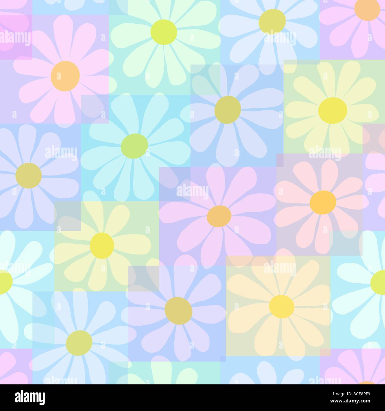 Fleurs de camomille multicolores. Beau motif floral sans couture. Illustration botanique d'été de printemps dessinée à la main sur fond bleu. Impression pour textile Banque D'Images