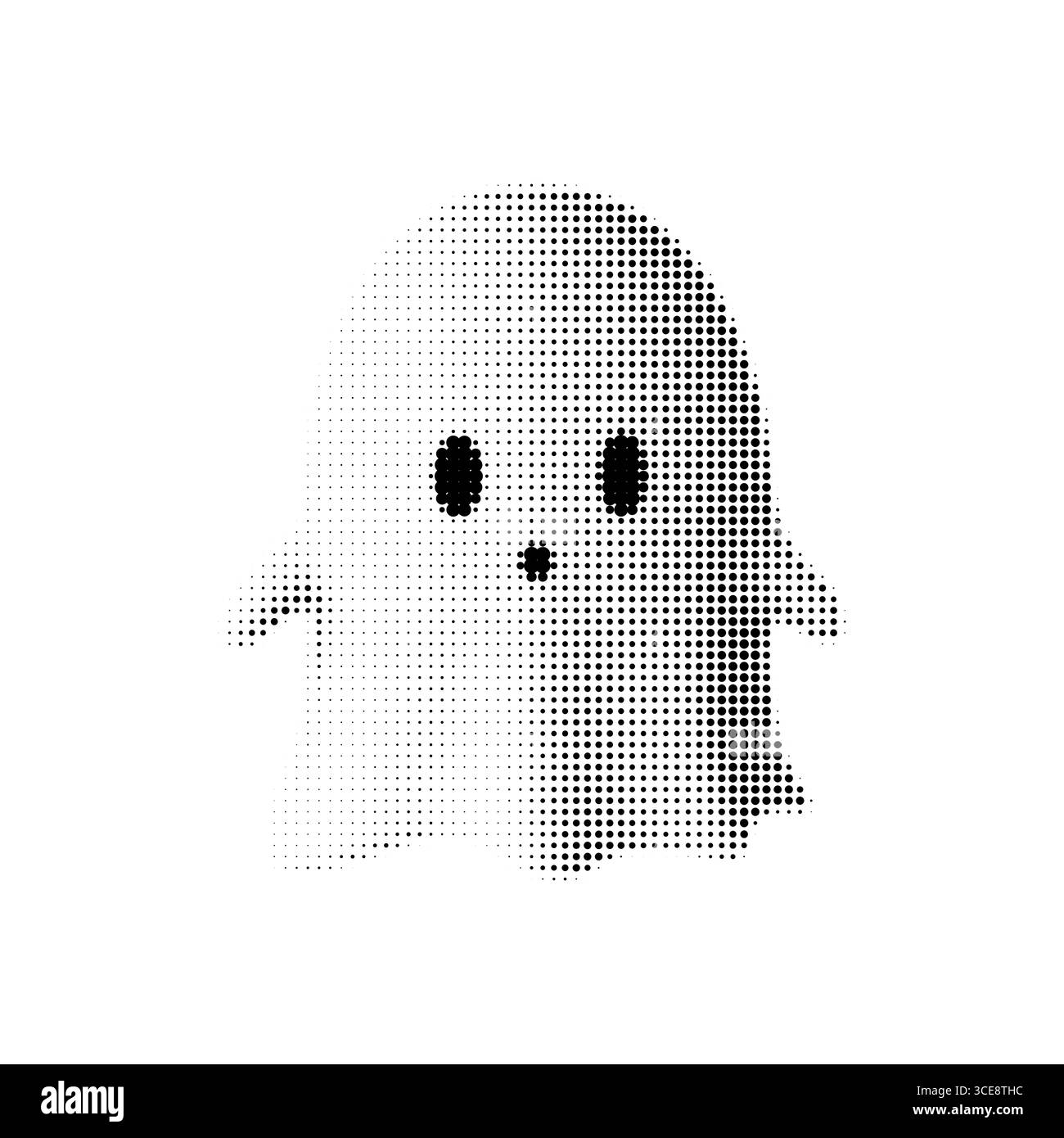 Illustration vectorielle fantôme mignonne dans un style noir et blanc demi-ton. Personnage de dessin animé minimal avec expression neutre. Conception isolée d'Halloween pour Illustration de Vecteur