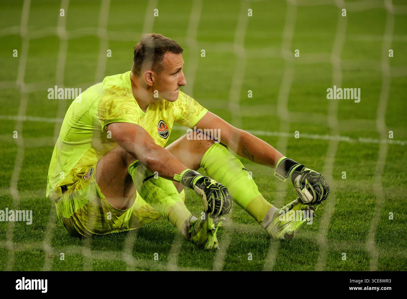 Dmytro Riznyk, gardien de but du Shakhtar, réagit après que Shakhtar ait perdu en tirs de pénalité dans le match UEFA Europa League FC Shakhtar Donetsk vs FC Panathinaiko Banque D'Images