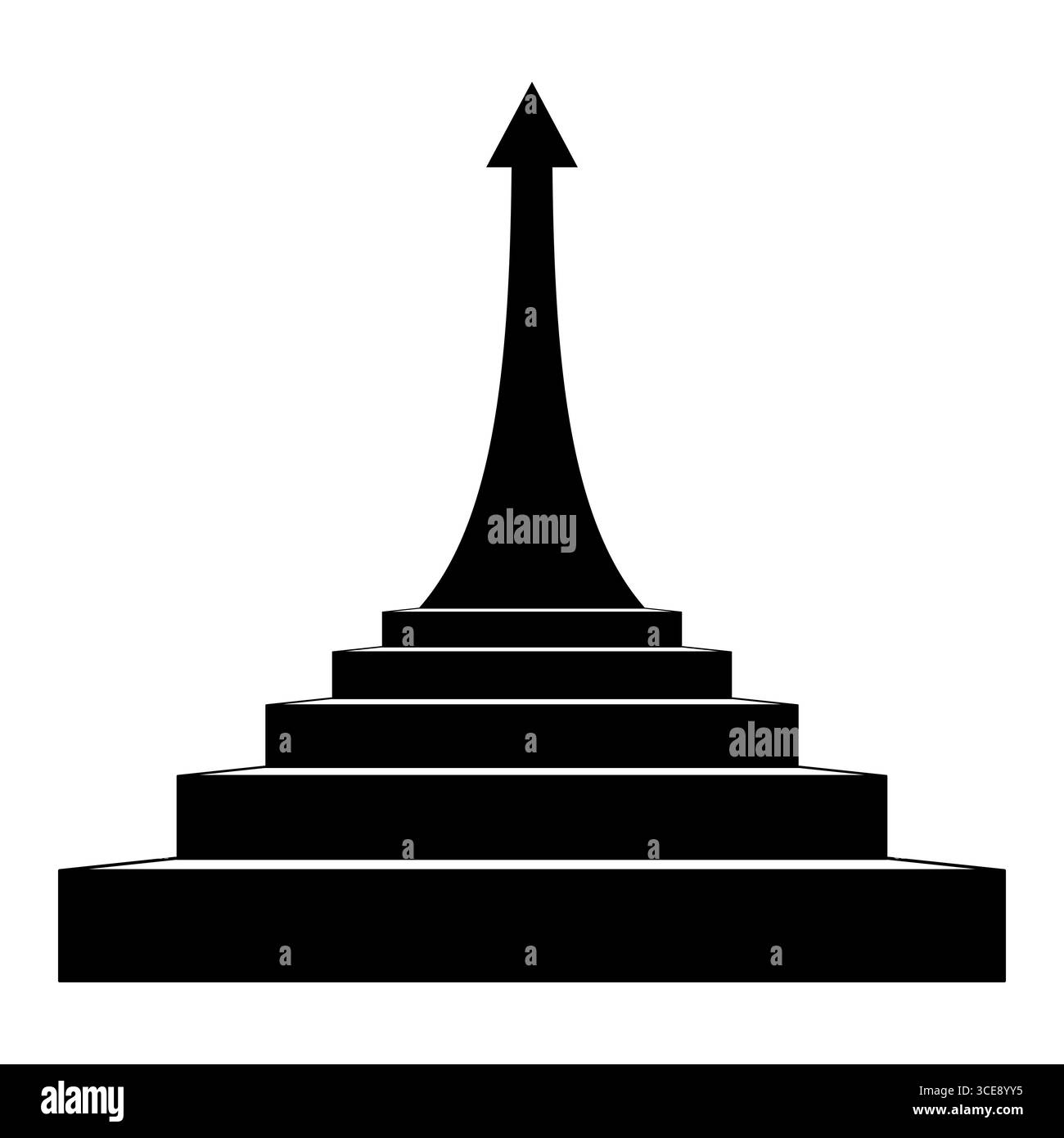 Pas de croissance avec flèche vers le haut. Escalier à plusieurs niveaux menant vers le haut à une grande flèche courbe, symbolisant la croissance, le progrès, le succès et la réussite. Illustration de Vecteur