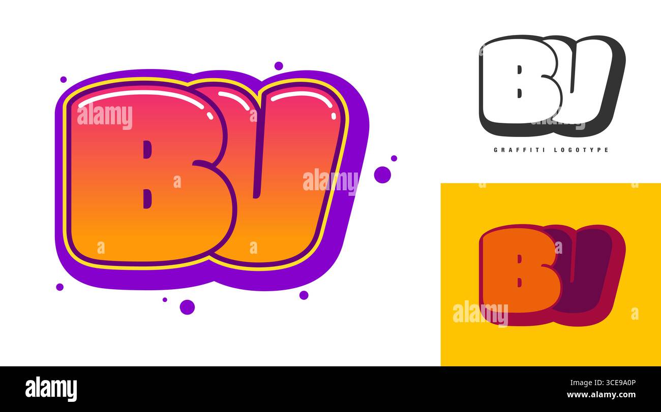 Conception de logo BV pour festival ou fête. Lettre initiale b et v en style graffiti. Creative Modern Lettering nom de la compagnie de typographie de police. Enfants tendance Illustration de Vecteur