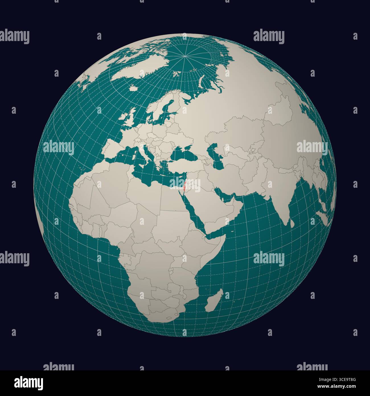 État d'Israël sur la carte Globe centré sur Israël. Emplacement du pays sur la carte du monde. Palette de couleurs sarcelle menthe pâle. Illustration de Vecteur