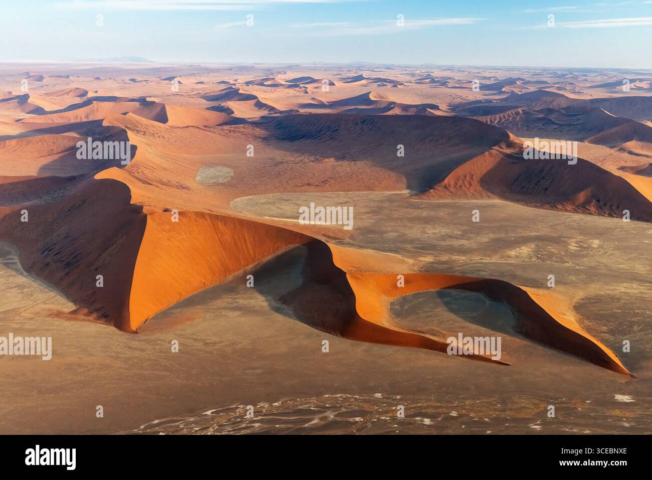 Vue aérienne d'anciennes dunes de sable (formation de Devil's Fork) dans le parc national Namib-Naukluft, Namibie, Afrique Banque D'Images