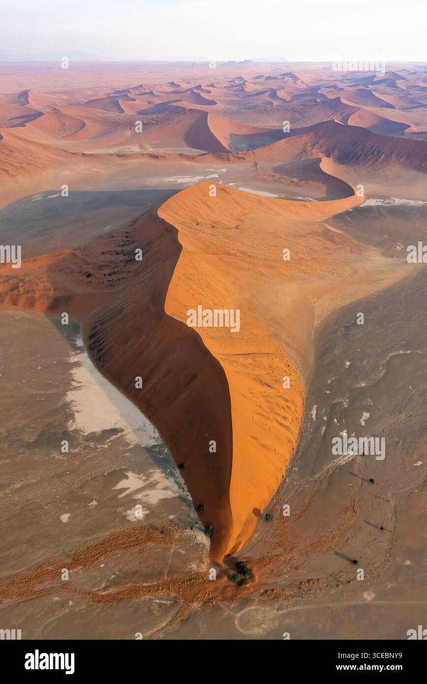 Vue aérienne d'anciennes dunes de sable dans le parc national Namib-Naukluft, Namibie, Afrique Banque D'Images
