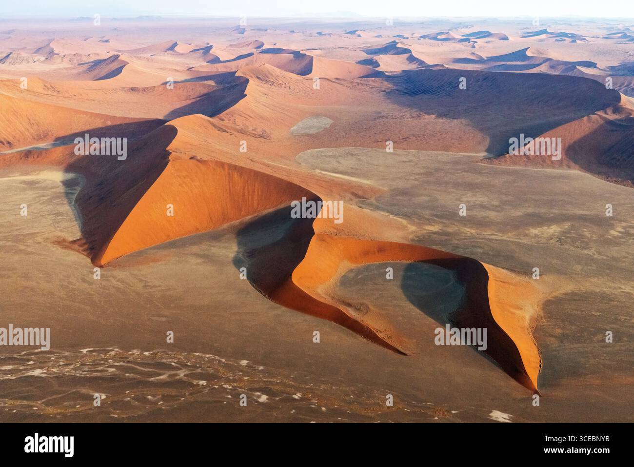 Vue aérienne d'anciennes dunes de sable (formation de Devil's Fork) dans le parc national Namib-Naukluft, Namibie, Afrique Banque D'Images