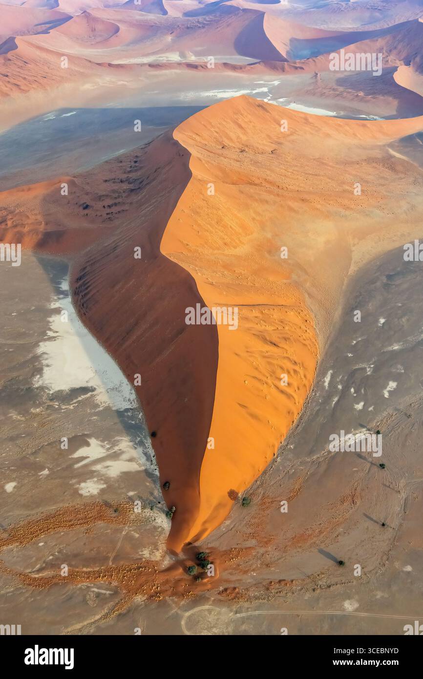 Vue aérienne d'anciennes dunes de sable dans le parc national Namib-Naukluft, Namibie, Afrique Banque D'Images