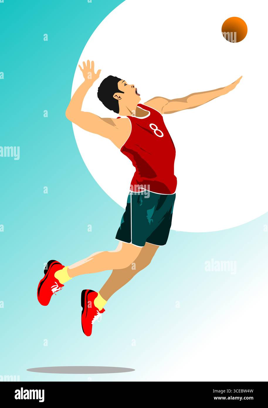 Jeune joueur de volley-ball homme. illustration vectorielle dessinée à la main en couleur 3d. Illustration de Vecteur