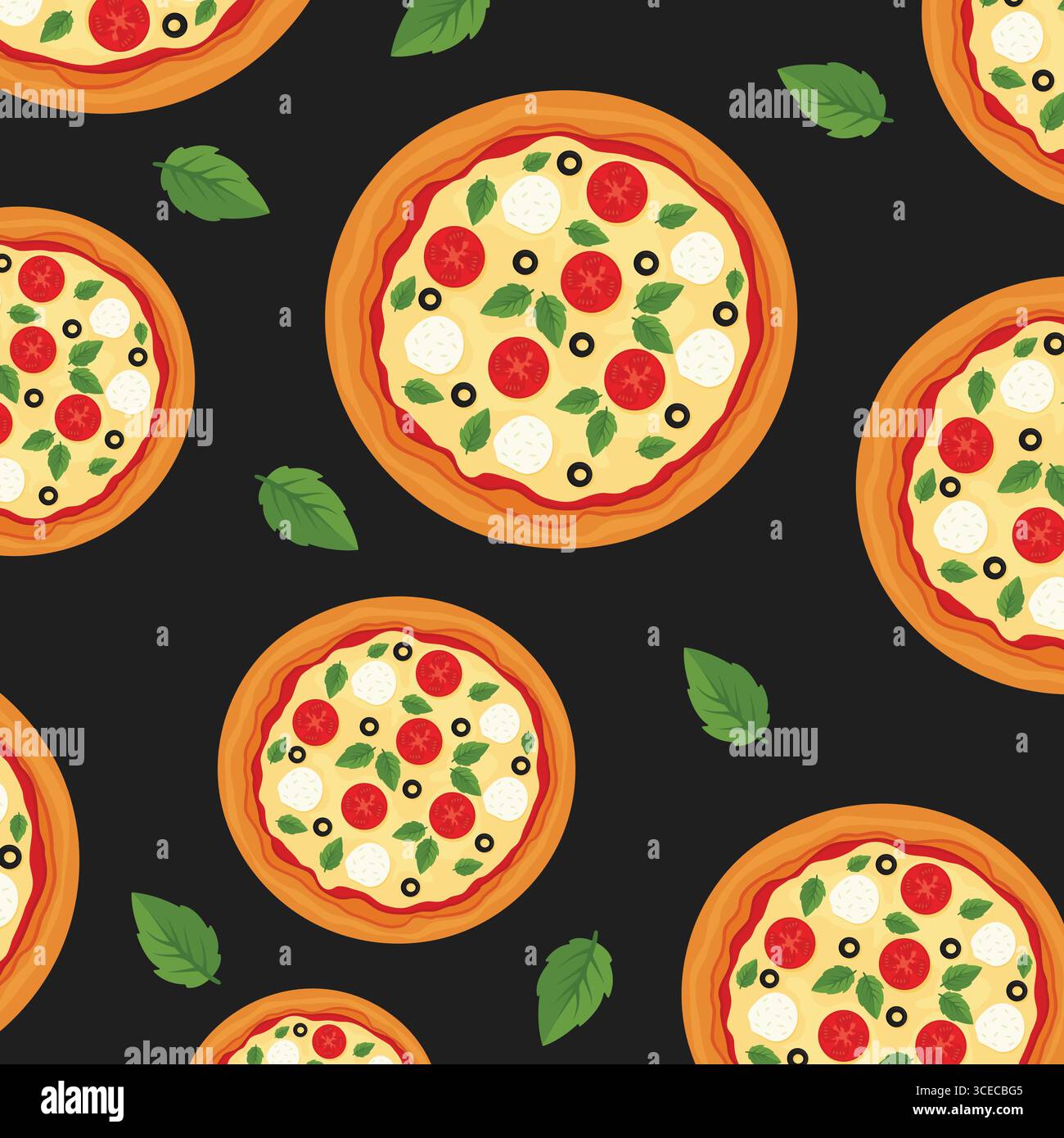 Illustration de style plat à motif pizza sans couture. Illustration de Vecteur