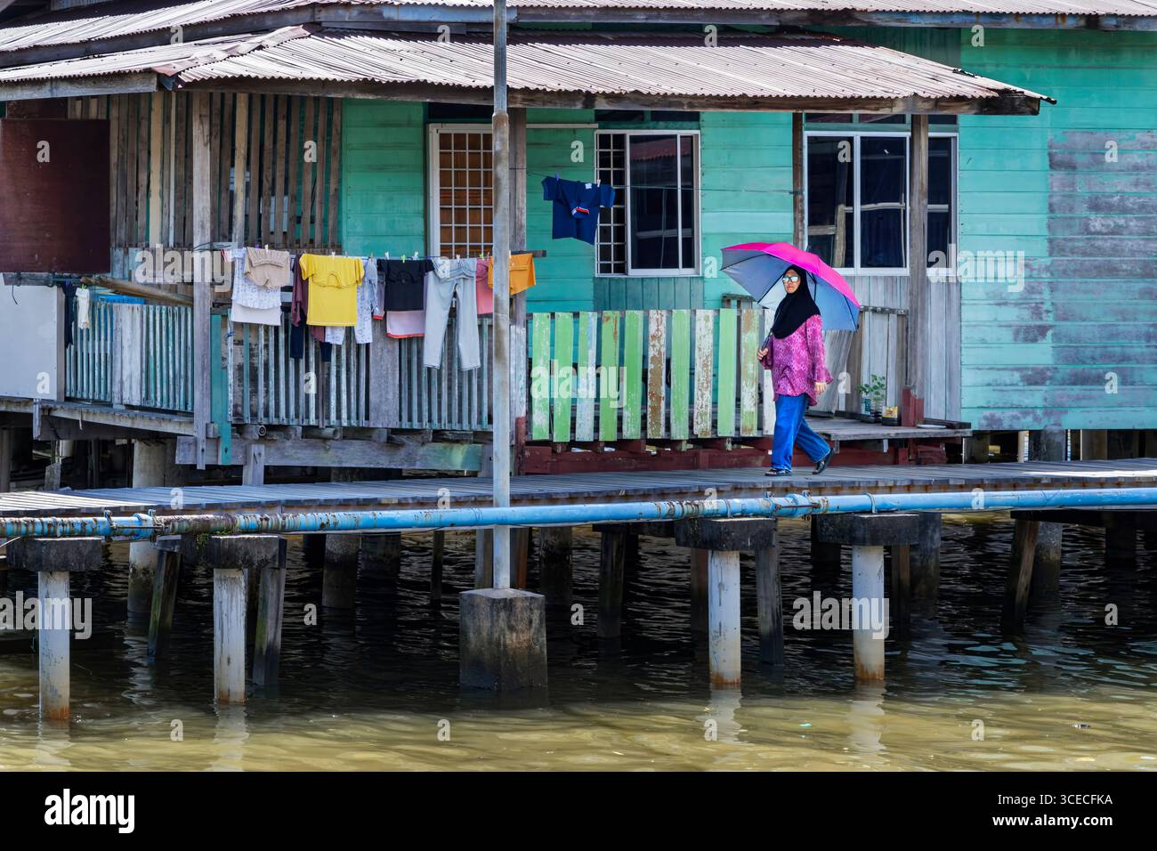 Village aquatique connu sous le nom de Kampong Ayer à Bandar Seri Begawan, Brunei Banque D'Images