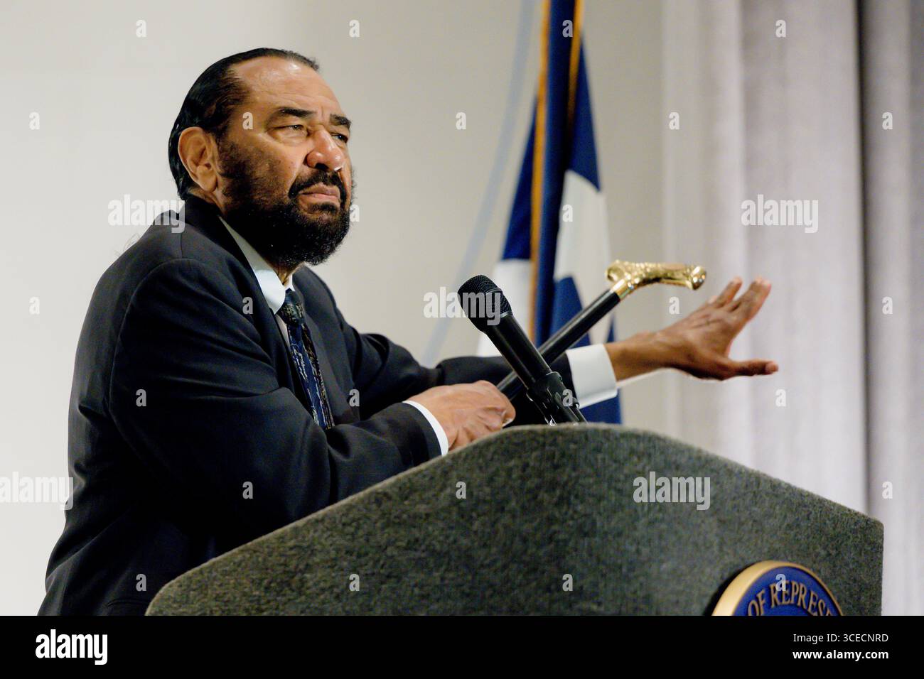 Houston, États-Unis. 16 août 2025. Le Rep. Al Green (d-TX) prend la parole sur scène lors de la Journée annuelle du souvenir de l'esclavage qui se tient au Wyndham Houston NRG/Medical Center à Houston, Texas, le 16 août 2025. (Photo de Marcus Ingram/Sipa USA) crédit : Sipa US/Alamy Live News Banque D'Images