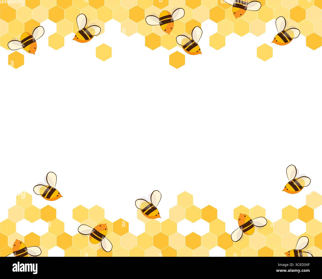 Motif de bordure horizontale sans couture avec nid d'abeilles et abeilles. Conception de cadre d'apiculture mignon isolé sur fond blanc. Illustration vectorielle. Illustration de Vecteur