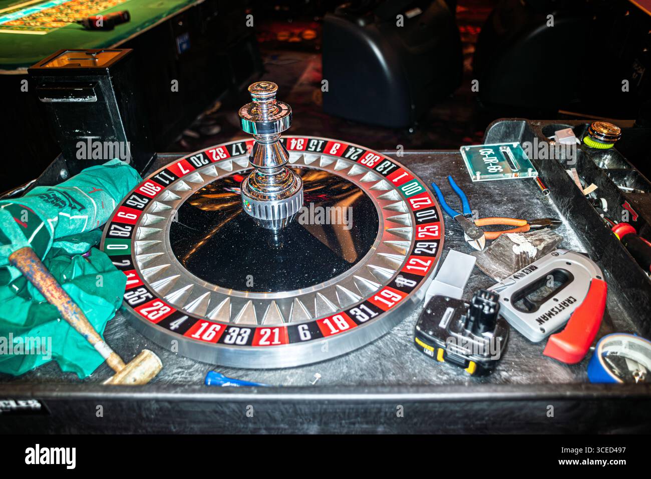 La roue de roulette du Casino est en cours d'entretien, Las Vegas Banque D'Images
