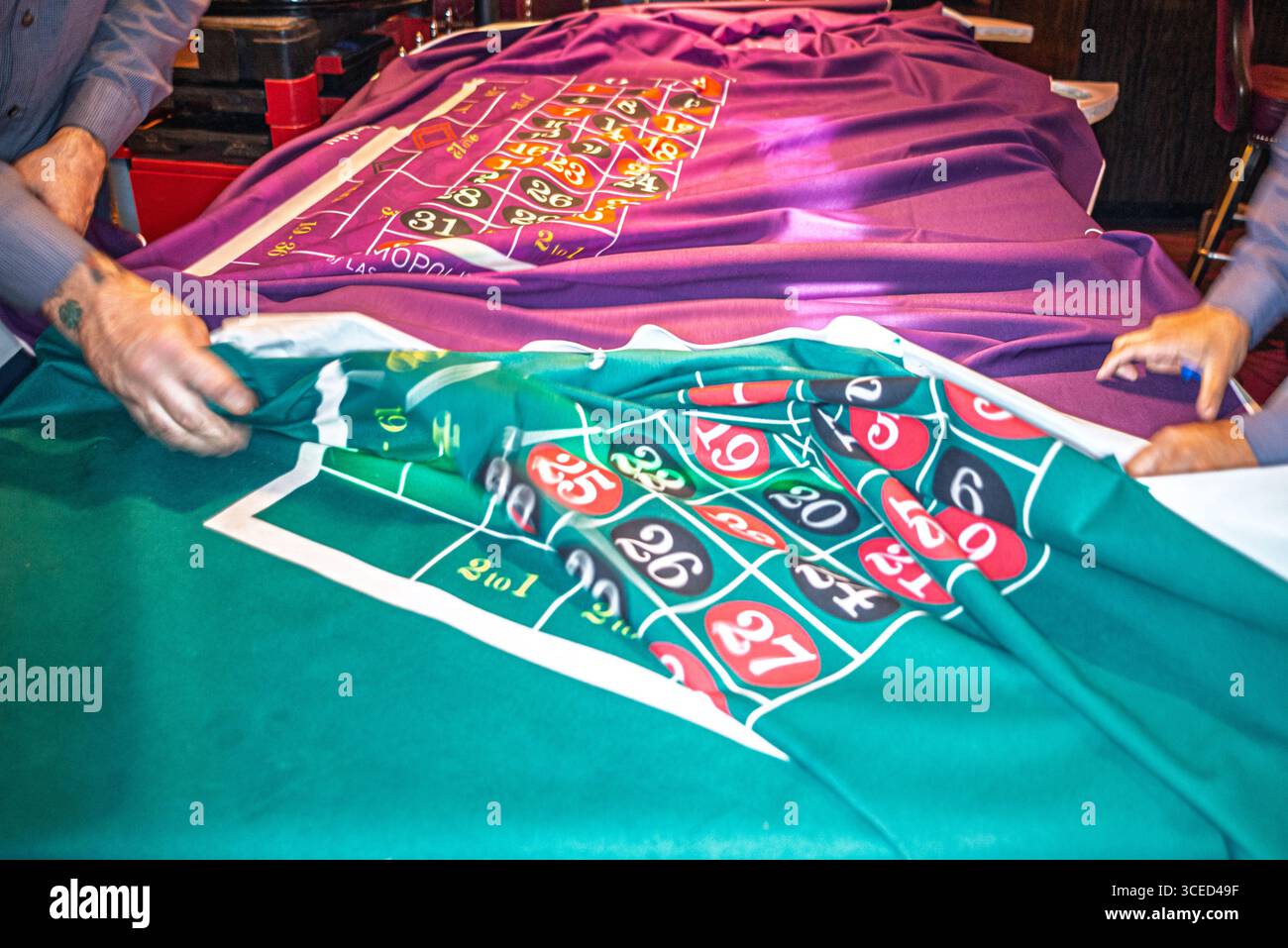 Changer un tissu de mise en page de roulette, Las Vegas Banque D'Images