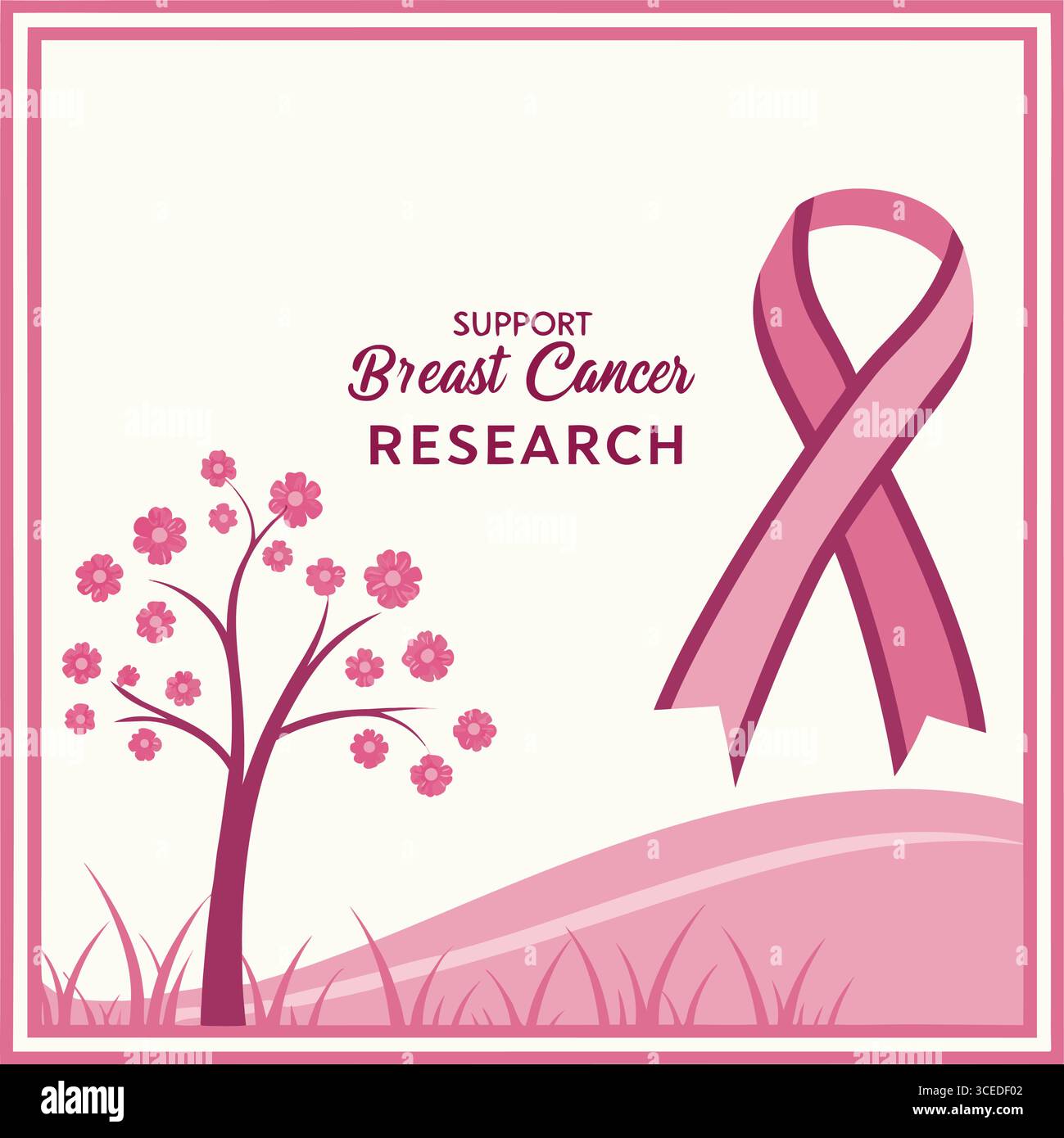 Soutenez la conception de ruban rose de sensibilisation à la recherche sur le cancer du sein Illustration de Vecteur