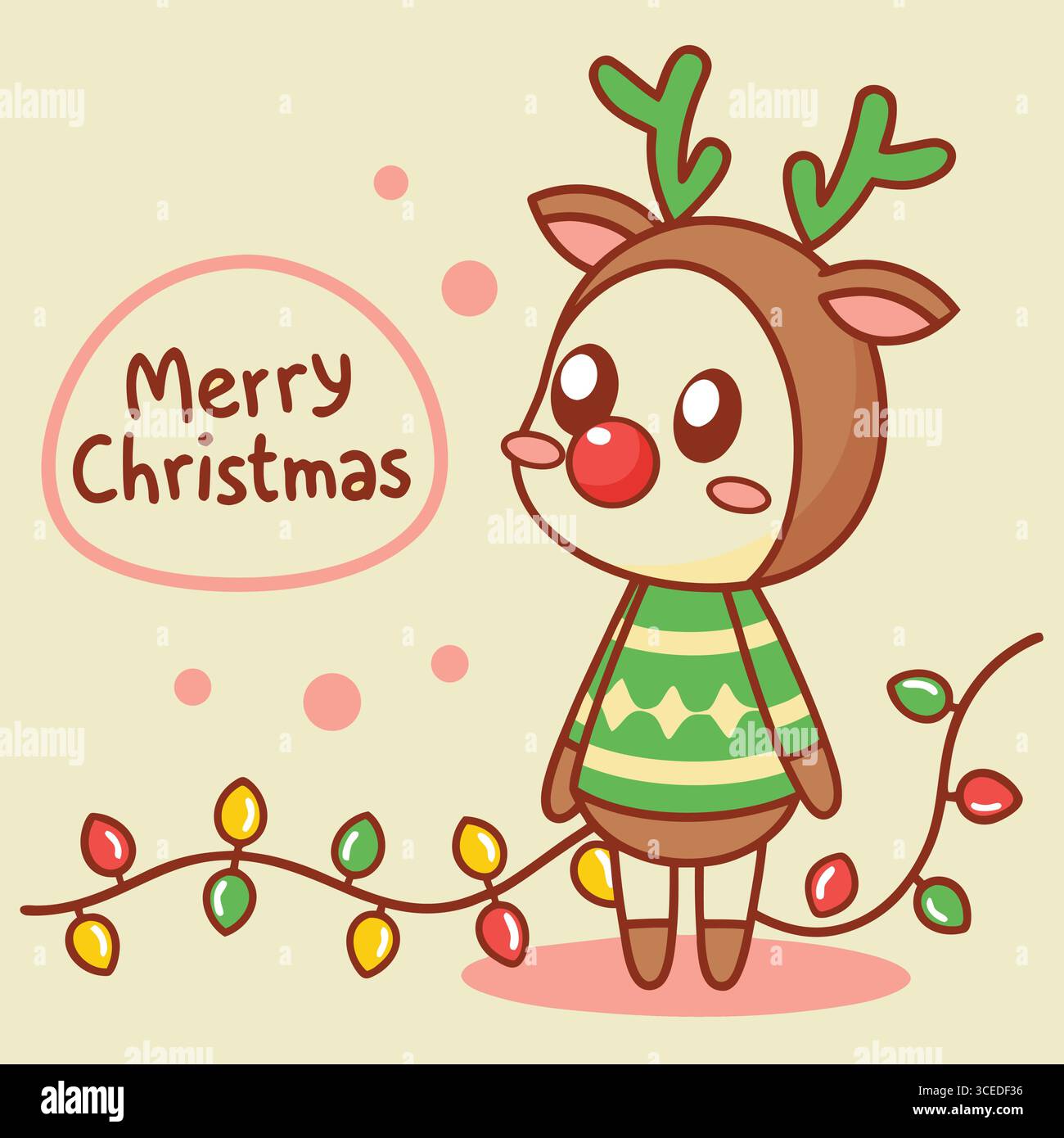 Joli renne Merry Christmas Cartoon Illustration de Vecteur