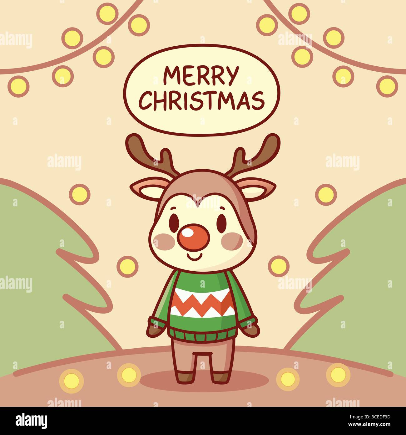 Joli renne Merry Christmas Cartoon Holiday illustration Illustration de Vecteur